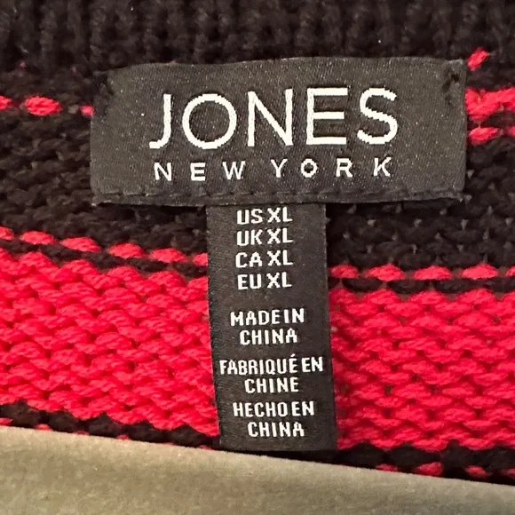 Jones New York Black and Red Striped Knit Pullover - Picture 3 of 3